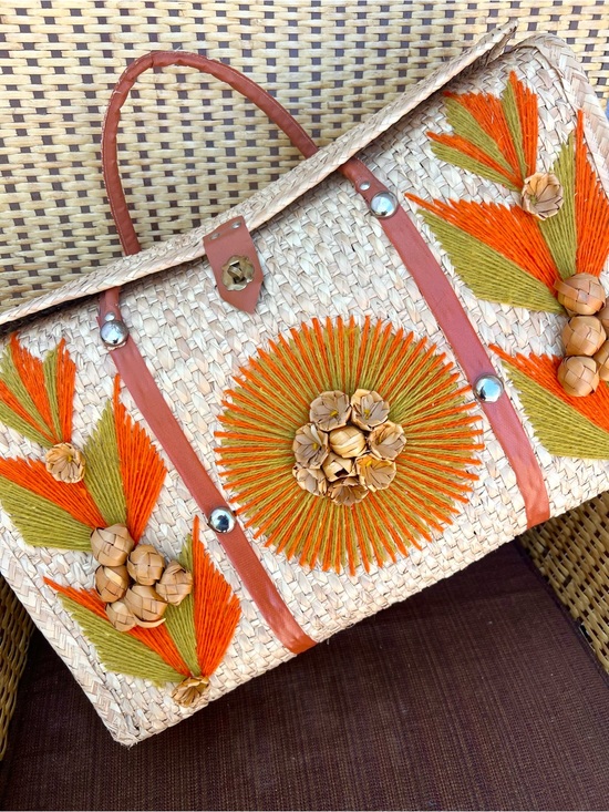 Handbags - Vintage Handmade 1960s Cozumel Raffia Overnight Bag / Tote With Handles